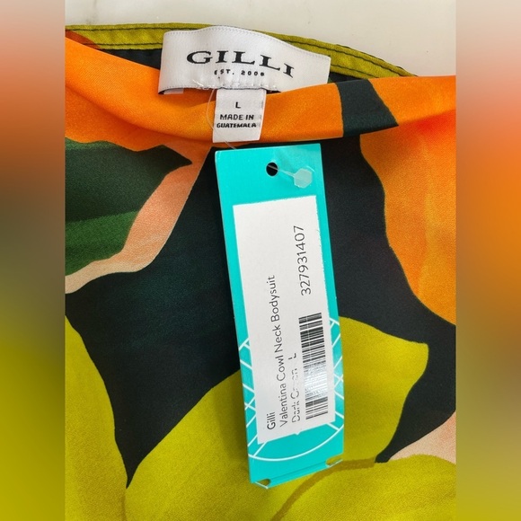 NWT GILLI, womens size large floral bodysuit drape front collar silky satin feel - Picture 2 of 5
